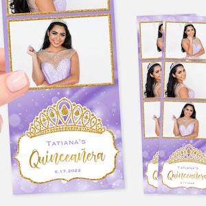Flieder Fotostand Vorlage | Quinceaňera Photobooth Vorlage | 60x6 | Lavendel | Lila und Gold | Mis XV | Sweet 16 Fotoautomaten Vorlage