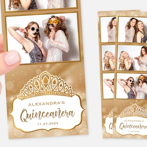 Gold Quinceañera Photo Booth Template | Tiara Template | 2x6 | Sweet 15 Photo Booth Template | Sweet 16 | Champagne Sparkle Template Strip
