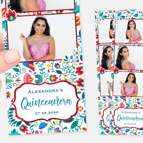 Fiesta Photo Booth Template, 2x6 Strip, Quinceañera Photo Booth Template, Birthday, Floral, Serape, PSD, Instant Download, Editable,