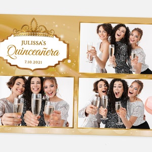 Gold Quinceañera Photo Booth Template | Tiara Template | 4x6 | Sweet 15 Photo Booth Template | Sweet 16 | Champagne Sparkle Template Strip
