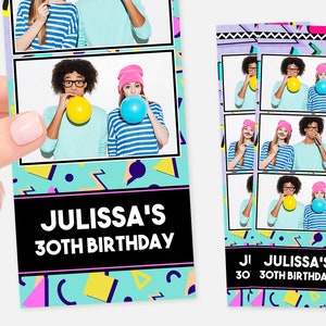 90&#39;s Photo Booth Template, 1990&#39;s, 1980&#39;s, Retro Birthday, 2x6 Strip, Neon, Instant Download, PNG, PSD, JPG, Editable