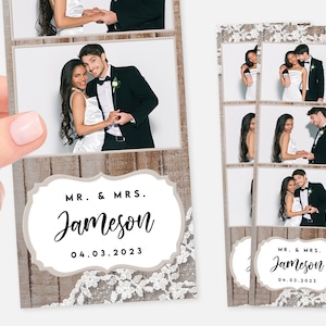 Modèle de photomaton de mariage, modèle de photomaton rustique, en bois, 2 x 6 bandes, dentelle