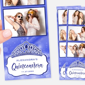 Quinceañera Photo Booth Template, Royal Blue Photo Booth Template, Crown, XV Photo Booth Template, 2x6 Strip