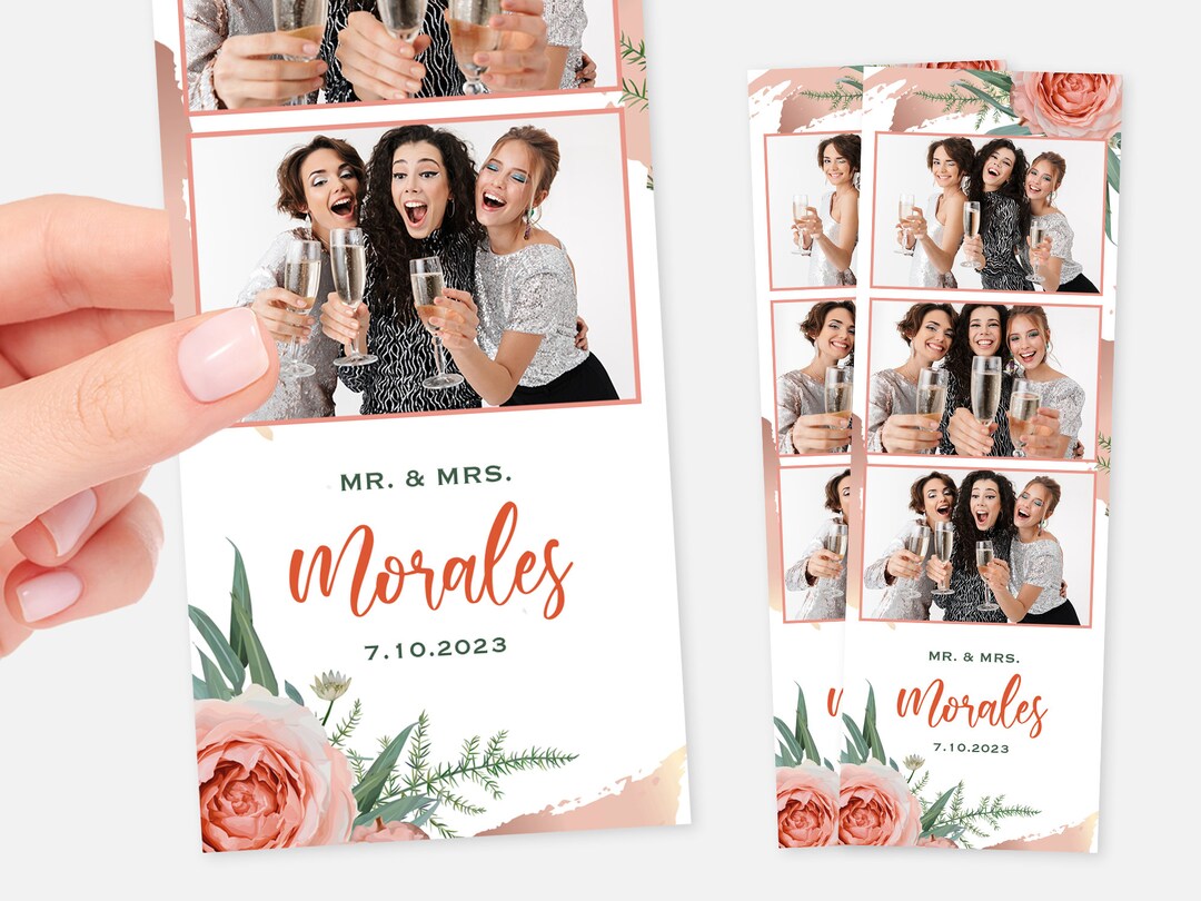 Floral Photo Booth Template, Wedding Photo Booth Template, Peach, Roses