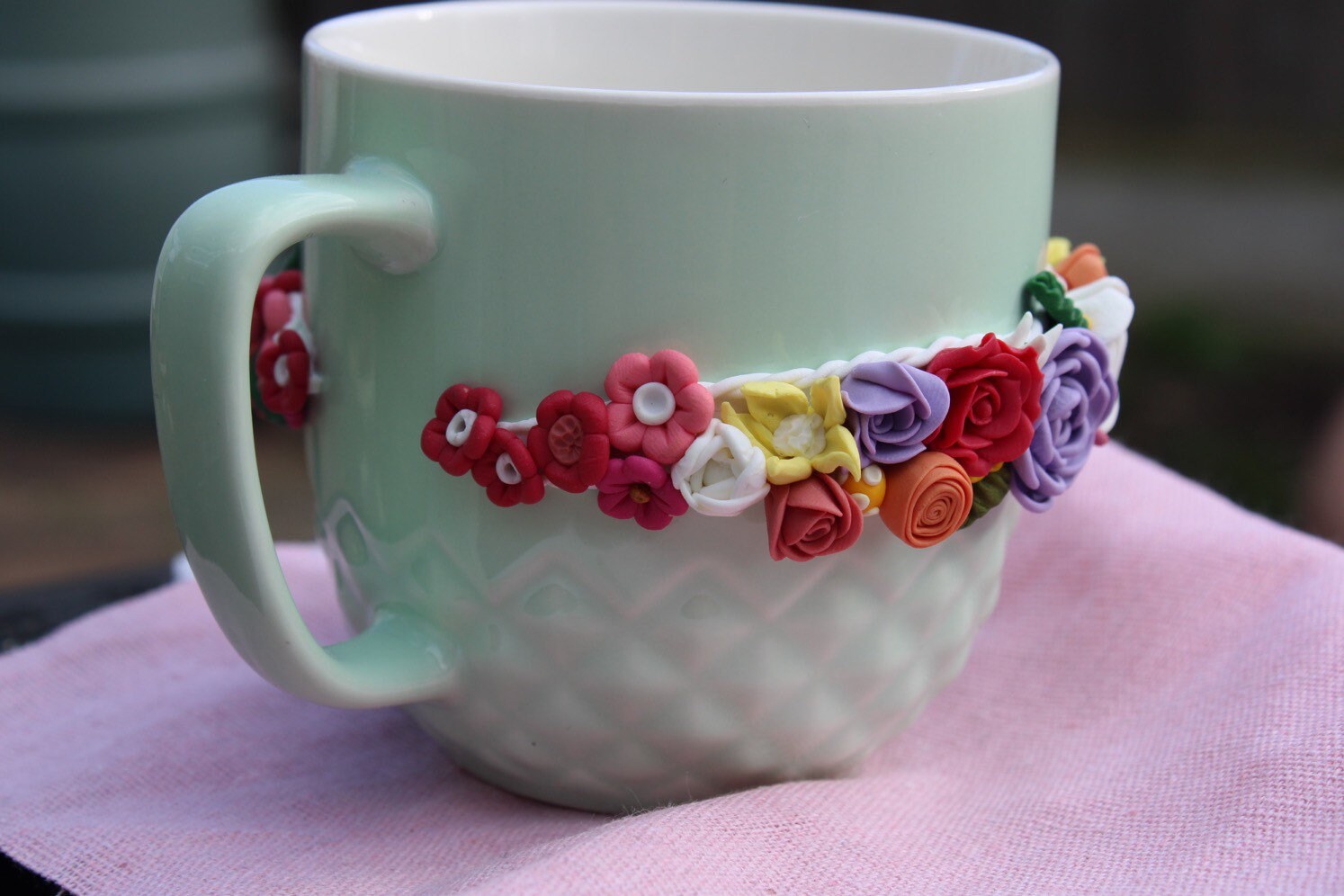 Ceramic Mugs Polymer Clay Flower Designed Mug Handmade Ideal Etsy UK