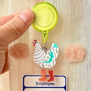 Chicken Cowboy Boots Badge Reel ID Holder: Gift for Veterinarian, Nurse, Doctor, Medical Assistant, Science Lab Worker, Vet Tech, Therapist