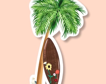 Surprise Song Surfbrett Vinyl Aufkleber - Niedliche Palme Tropischer Strand Aufkleber Accessoires Kinder Geschenk