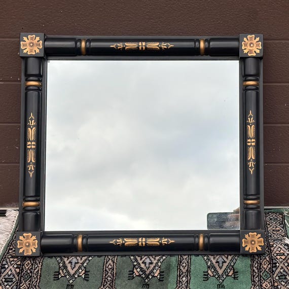 Vintage Signed Lambert Hitchcock Black & Gold Petite Wall Mirror