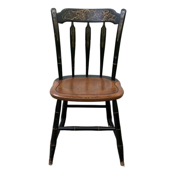 Vintage L. Hitchcock Black Stenciled Arrow Back Side Chair
