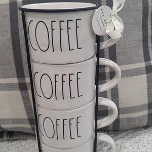 Rae Dunn "Coffee" White Stackable Mug Set Of 4