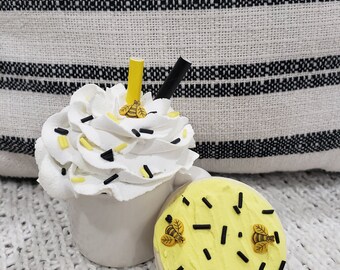 Pip Posh Design Faux Sweet Décor White Mini Mug & Bee Whipped Topper Bee Sugar Cookie Bakery Collection