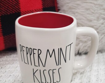 Rae Dunn "Peppermint Kisses" White Mug Holiday Collection
