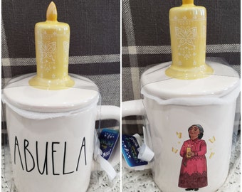 Rae Dunn "Abuela" Double Sided Mug & Candle Mug Topper Disney's Encanto Collection