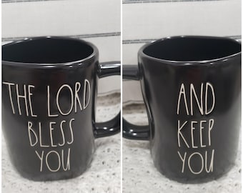 Rae Dunn "The Lord Bless You And Keep You" Black Double Sided Mug Collection