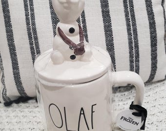 Rae Dunn "Olaf" White Mug and Olaf Lid Mug Topper Disney's Frozen Collection