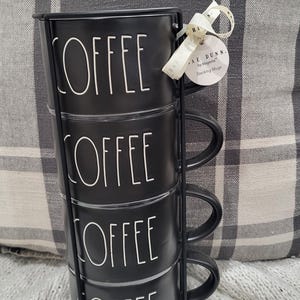 Rae Dunn "Coffee" Black Stackable Mugs Set of 4