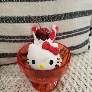 Pip Posh Design Faux Sweet Décor Hello Kitty Whipped Cherry Cholate Cake Ice Cream Dish Dessert HK Collection