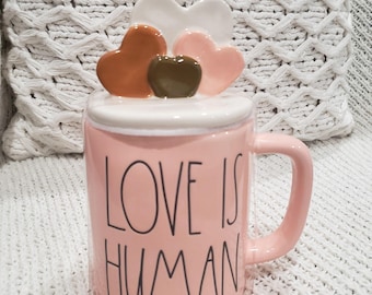 Rae Dunn Love Is Human Mug With Hearts Lids Warmer Mug Collection