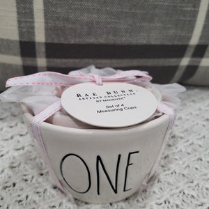 Rae Dunn &quot;One, Half, Third, Quarter&quot; Pink Middle Set Of 4 Measuring Cups Collection