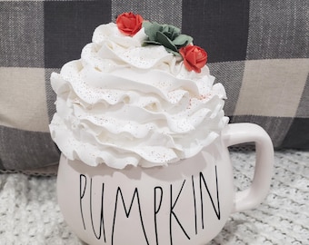 Rae Dunn "Pumpkin" White Pumpkin Mug & Pip Posh Design Faux Sweet Décor White Whipped Topper