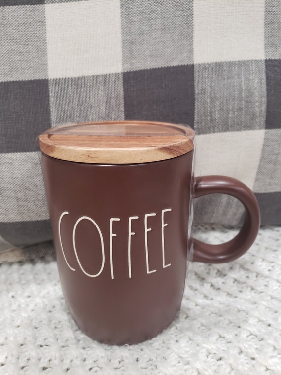 Rae Dunn coffee Brown Mug Wooden Lid Warmer Collection Etsy