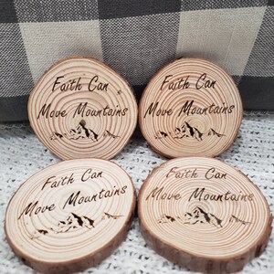 Pip Posh Design &quot;Faith Can Move Mountains&quot; Wooden Coasters Set of 4