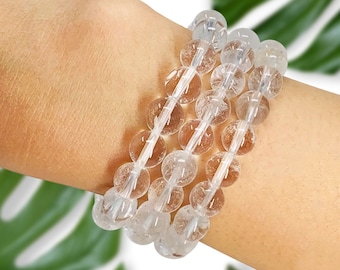 Clear Quartz Crystal Bracelet: 8mm Healing Gemstone Bead Stretch Bracelet