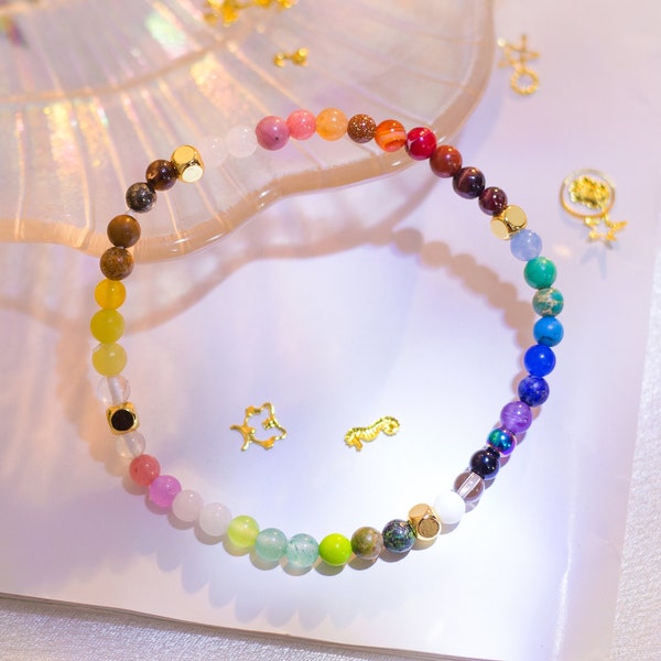 Healing Crystal Chakra Bracelet, 12 Zodiac Signs Bracelet, Constellations Bracelet, Stress Worry Relief Meditation Protection Yoga Bracelet