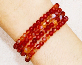 Carnelian Crystal Beaded Bracelet 4mm / 8mm Beads Stackable | For Creativity, Motivation, Will Power, Healing Energy, Spiritual Gift for Her