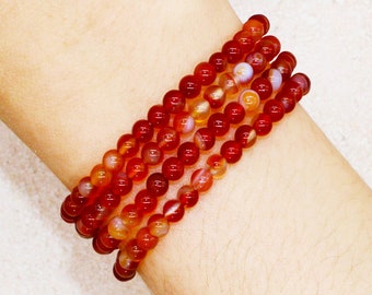 Carnelian Crystal Beaded Bracelet: 4mm Healing Energy Bracelet for Creativity, Motivation