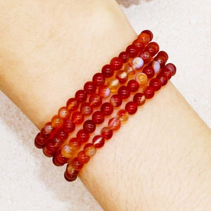 Carnelian Crystal Beaded Bracelet 4mm / 8mm Beads Stackable | For Creativity, Motivation, Will Power, Healing Energy, Spiritual Gift for Her