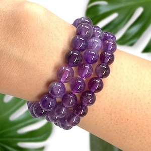 Amethyst Crystal Bracelet: 8mm Healing Gemstone, February Birthstone