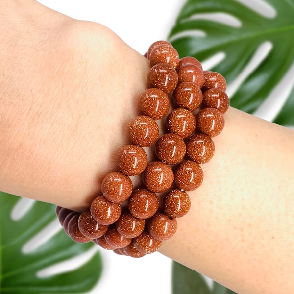 Red Sandstone Crystal Bracelet | Bead Bracelet for Women, Mens Bracelet 8mm, Healing Bracelet, Beaded Bracelet, Goldstone Gemstone Bracelet