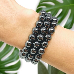 Hematite Crystal Bracelet: 8mm Gemstone Beaded Bracelet