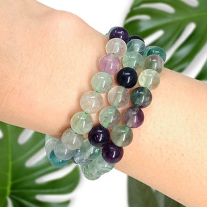 Rainbow Fluorite Crystal Bracelet | Bead Bracelet for Women, Mens Bracelet 8mm, Healing Bracelet, Beaded Bracelet, Gemstone Bracelet