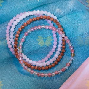 Dainty Crystal Bracelet Set - Confidence & Self-Love | Rose Quartz, Moonstone, Cherry Quartz, Red Sandstone