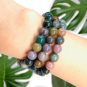 Indian Agate Crystal Bracelet: 8mm Healing Gemstone Bead Bracelet