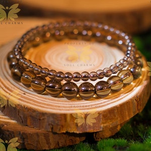 Smoky Quartz Beaded Bracelet: 4mm Mini Crystal, Anti-Stress Gift