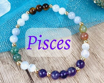 Pisces Gifts, Pisces Bracelet, February March Birthstone Bracelet, Zodiac Gifts for Her, Pisces Crystals Jewelry, Pisces Bracelet For Men