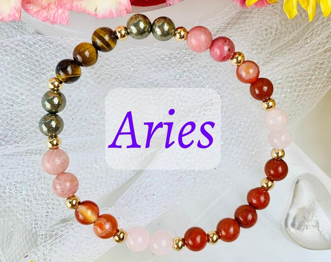 Aries Gift, Zodiac Bracelet, March April Birthstone Bracelet, Aries Zodiac Gifts for Her, Aries Crystal Zodiac Bracelet, Zodiac Jewelry