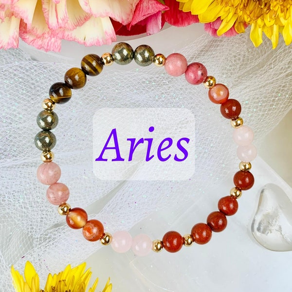 Aries Gift, Zodiac Bracelet, March April Birthstone Bracelet, Aries Zodiac Gifts for Her, Aries Crystal Zodiac Bracelet, Zodiac Jewelry