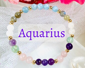 Aquarius Jewelry Bracelet, Aquarius Gifts Women, January February Birthstone Bracelet, Zodiac Gifts for Her, Aquarius Crystals Jewelry