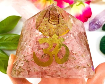 Rose Quartz Orgone Pyramid | Crystal Orgonite Pyramid EMF Protection | Crystals for Love & Confidence Reiki Chakra Healing Energy Generator