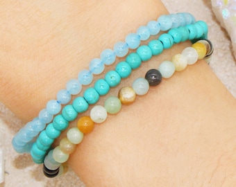 Harmony Bracelet,Turquoise,Blue and Black Stones 8mm Beads,Elastic Bracelet,Gemstone Bracelet,Lucky Bracelet,Man,Woman,Beaded Jewelry,Gift