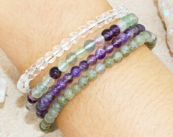 Intuition Psychic Power Stackable Small Gemstone Crystal Intention Bracelet Set | Intuitive Crystals Amethyst, Quartz, Labradorite, Fluorite