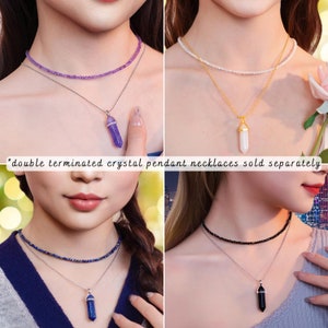 Collier ras de cou en cristal Ras de cou avec chaîne en cristal Ras de cou chaîne en cristal Boho bijoux terreux Collier ras de cou minimaliste délicat en perles de pierre de lune améthyste image 8