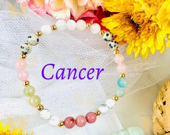 Cancer Zodiac Crystal Bracelet: June July Birthstone Astrology Jewelry