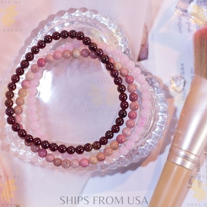 Love Romance Compassion Stackable Dainty Gemstone Crystal Intention Bracelet Set | Crystals for Romance, Self Love, Confidence, Heart Chakra
