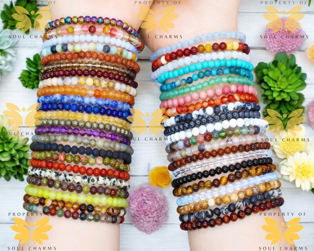 4mm Crystal Beaded Bracelet | Stackable Power Mini Gemstone Beads ...