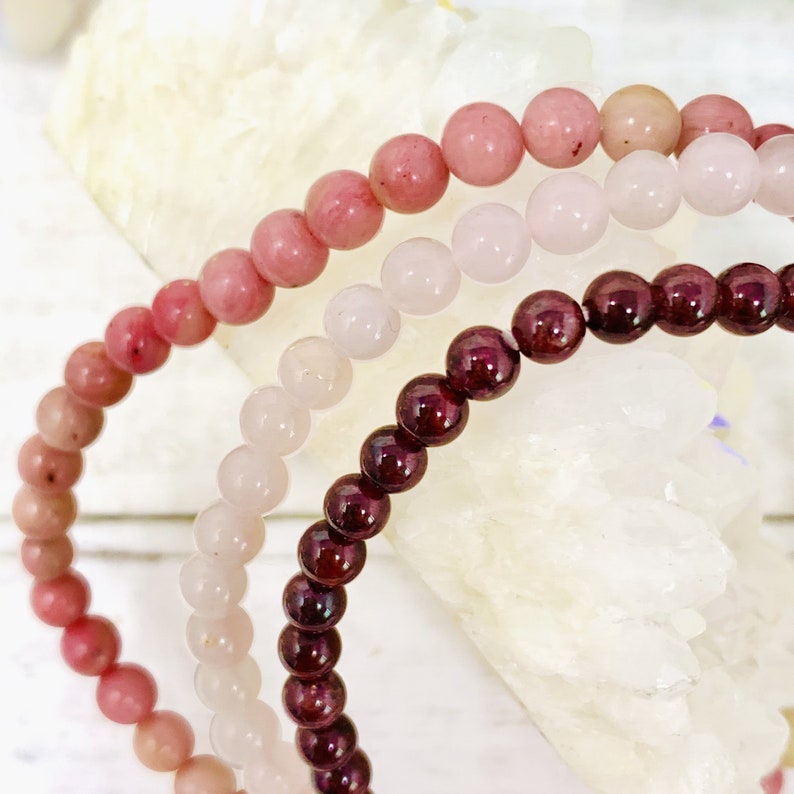 Love Romance Compassion Stackable Dainty Gemstone Crystal Intention Bracelet Set Crystals for Romance, Self Love, Confidence, Heart Chakra image 5